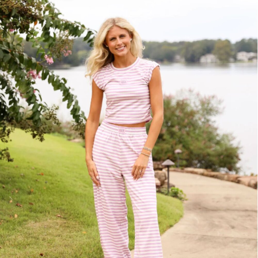 Cocolillys Stripe Jogger Top and Pant Set - Lavender